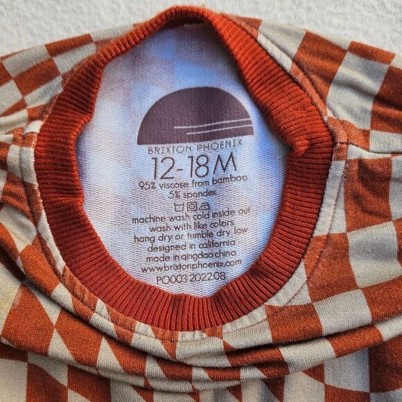 Brixton Phoenix Wavy Checker Rust and Tan Bubble Romper 12-18M - Picture 6 of 8